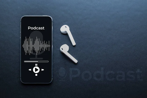 Fondo Del Podcast Pantalla Móvil Para Smartphone Con Aplicación Podcast —  Fotos de Stock