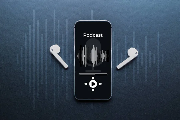 Fondo Del Podcast Pantalla Móvil Para Smartphone Con Aplicación Podcast —  Fotos de Stock