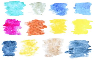 Suluboya arka plan. Soyut suluboya desenleri su rengi kağıt dokusunda izole edilmiş. Fırça tasarımı için mürekkep lekesi. Renkli, renkli duvar kağıdı grunge efekti