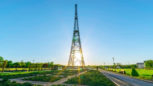 Ξύλινο Ραδιοφωνικό Πύργο Στο Ηλιοβασίλεμα Στην Πόλη Gliwice Σιλεσία Πολωνία — Αρχείο Βίντεο