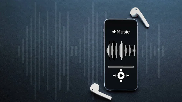 Musikikonen Ljudutrustning Med Beats Ljudhörlurar Musikprogram Mobiltelefonskärm Radio Inspelning Ljud — Stockfoto