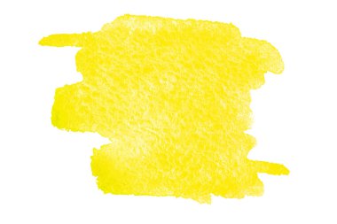 Suluboya dokusu. Su rengi kağıdına izole edilmiş soyut suluboya boya deseni. Fırça tasarımı için mürekkep lekesi. Sarı sanat duvar kağıdı grunge efekti