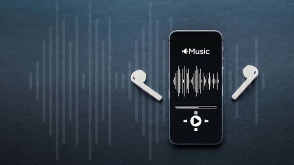 Concepto Musical Latidos Audio Auriculares Sonido Aplicación Música Pantalla Del —  Fotos de Stock