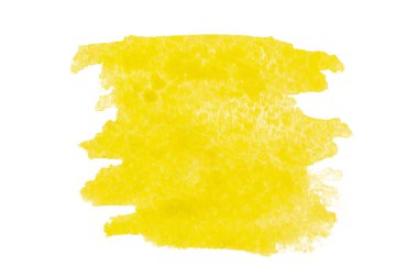 Suluboya dokusu. Su rengi kağıdına izole edilmiş soyut suluboya boya deseni. Fırça tasarımı için mürekkep lekesi. Sarı sanat duvar kağıdı grunge efekti