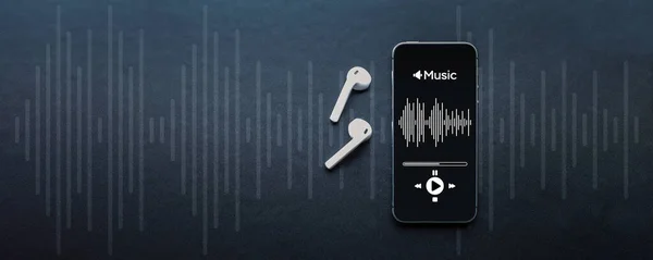 Fondo Musical Pantalla Móvil Para Smartphone Con Aplicación Música Auriculares —  Fotos de Stock