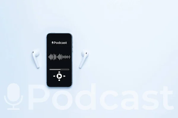 Fondo Del Podcast Pantalla Móvil Para Smartphone Con Aplicación Podcast —  Fotos de Stock