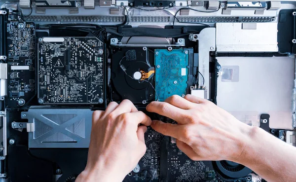 Reparatie Computers Technologie Onderhoud Hardware Van Man Engineer Platte Lay — Stockfoto