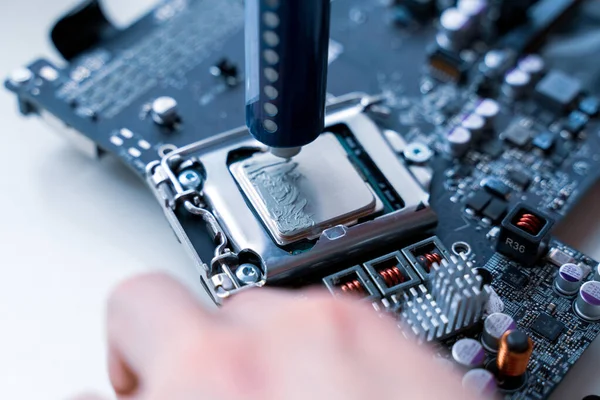 Hardware engineer technology maintenance. Computer chip electronic repair. Man technician pc service