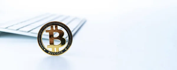 Bitcoin Zaken Gold Crypto Valuta Btc Bitcoin Met Toetsenbord Witte — Stockfoto
