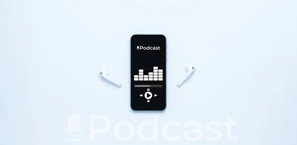 Fondo Del Podcast Pantalla Móvil Para Smartphone Con Aplicación Podcast —  Fotos de Stock