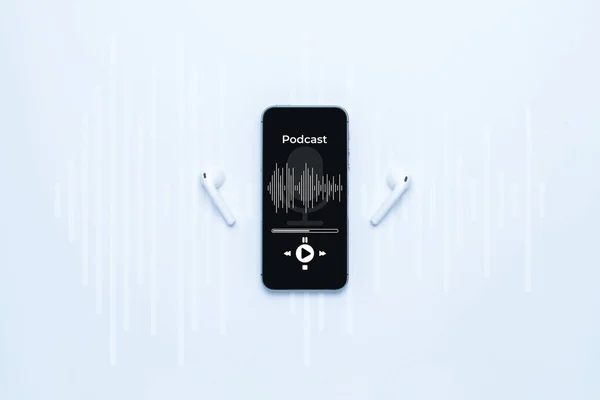 Icono Del Podcast Equipo Audio Con Micrófono Auriculares Sonido Aplicación —  Fotos de Stock