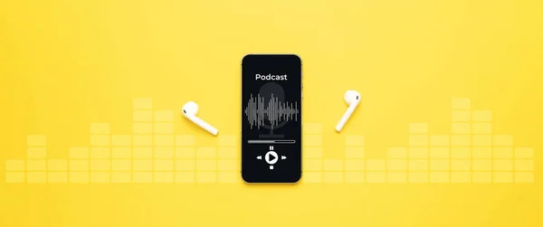 Icono Del Podcast Equipo Audio Con Micrófono Auriculares Sonido Aplicación —  Fotos de Stock