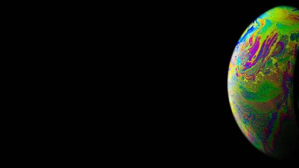 Kabarcık Rengi Galaksi Evrenindeki Dünya Gezegeninin Kara Arka Planında Soyut — Stok fotoğraf