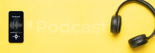Podcast Icon Audio Equipment Microphone Sound Headphones Podcast Application Mobile Stock Photo