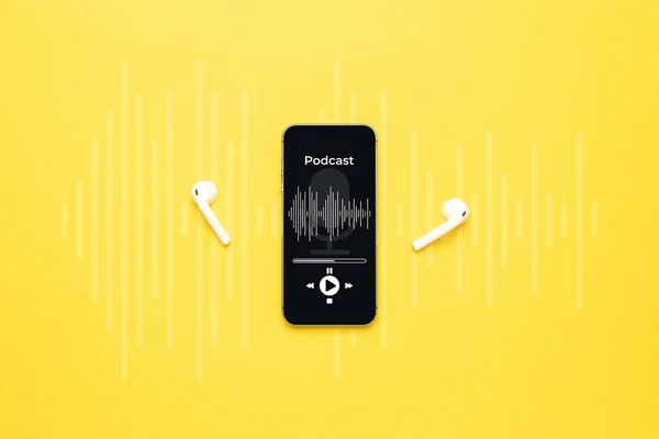 Icono Del Podcast Equipo Audio Con Micrófono Auriculares Sonido Aplicación —  Fotos de Stock