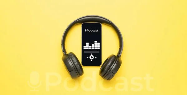 Ícone Podcast Equipamento Áudio Com Microfone Fones Ouvido Som Aplicativo — Fotografia de Stock