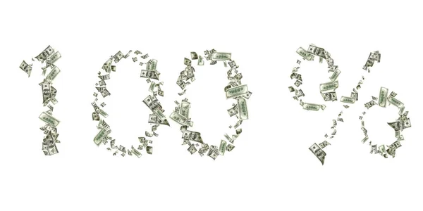 Hundred Dollar Bill Falling Number 100 Money Isolated White Background — Stock Photo, Image