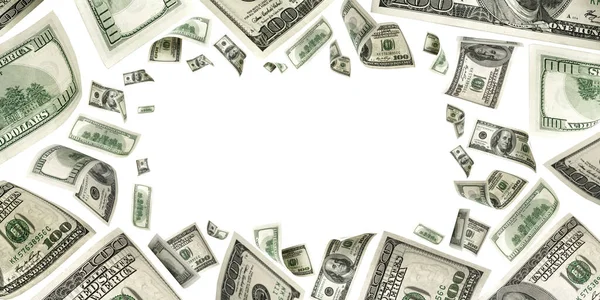 Sto Dolarů Padající Peníze Izolované Bílém Pozadí Americká Hotovost — Stock fotografie