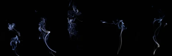 烟的抽象集合 模糊的白烟 抽象的雾或在黑色背景上隔离的蒸汽云团 在污染 蒸气烟 干冰中的覆盖物 — 图库照片