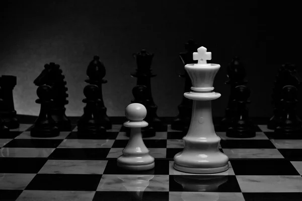 Les échecs. White King et Pawn sur le tableau. Ensemble de figures d'échecs . — Photo