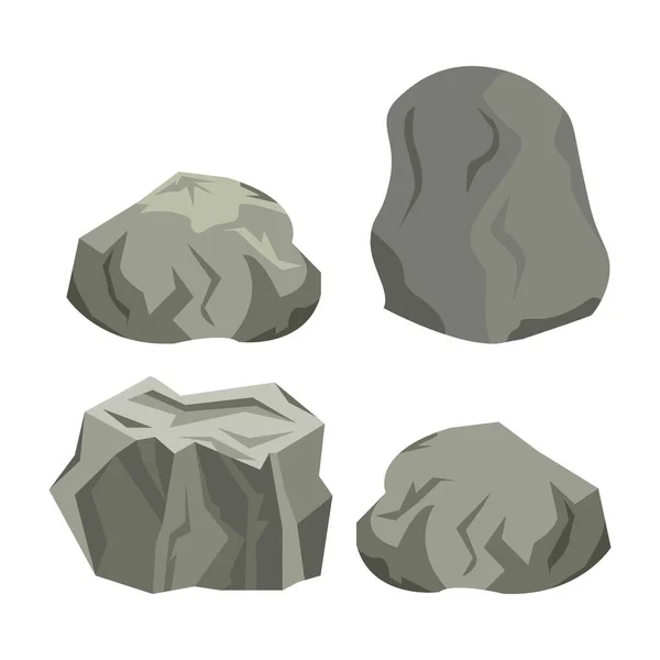 Kaya taşı karikatür vektörü düz bir şekilde ayarlandı. Dış mekan ve animasyon dekoru için çizgi film dekorları.