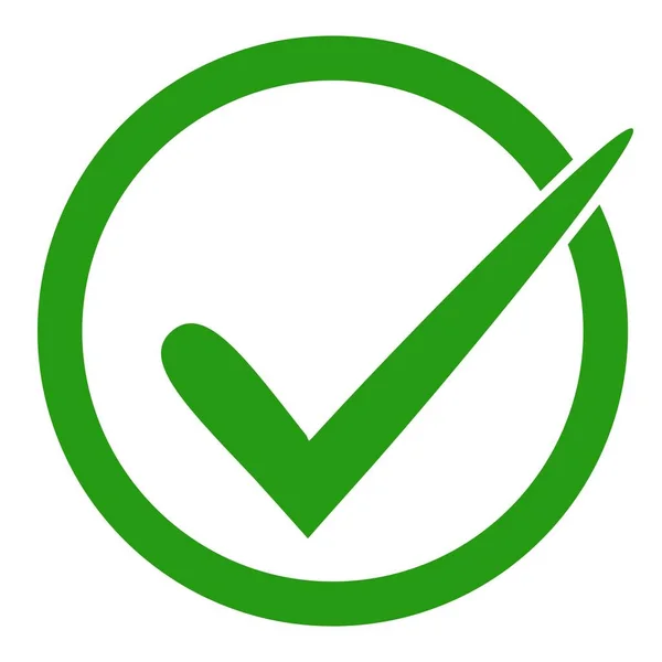 Daire içinde modayı takip eden yeşil işaret simgesi. Yeşil renkli kene simgesi, beyaz arkaplanda izole vektör illüstrasyonu.