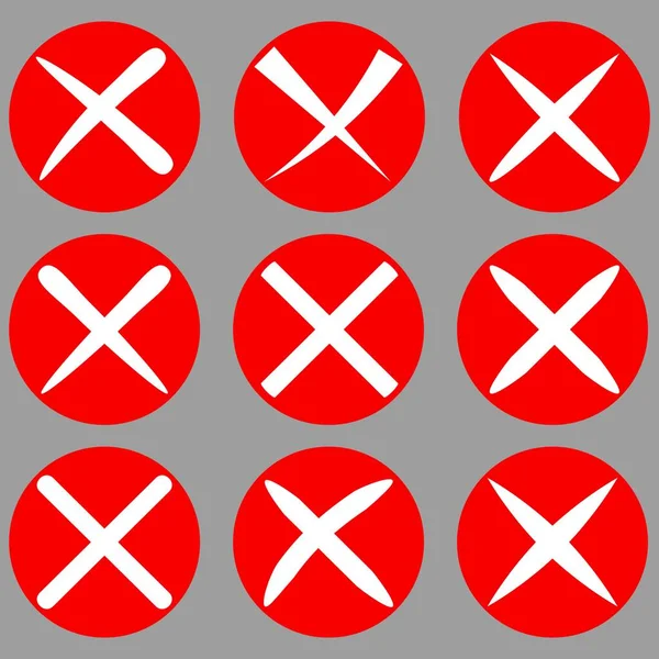 Vektör çapraz kontrol işaretleri. Hayır, simge, grafik, sembol, vektör işareti yok, işaret vektör simgelerini kontrol edin. Koyu arkaplanda izole edilmiş kırmızı çember üzerinde beyaz renkli el işaretli vektör