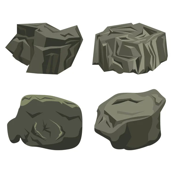 Kabartmalı kaya karikatür vektörü düz kabartmalı olarak ayarlandı. Dış mekan, gamedev ve animasyon dekoru için çizgi film dekorları.