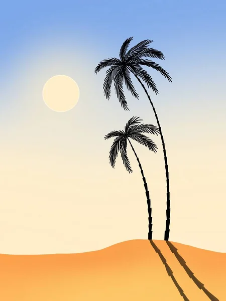 Гарний Малюнок Пальмами Піском Сонцем — стокове фото