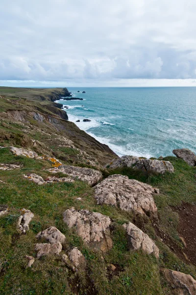 Kynance öbölben, a parti út a gyík-félszigeten cornwall Anglia Egyesült Királyság. — Stock Fotó