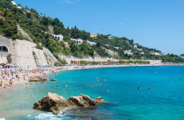 Bay, Villefranche-sur-Mer'daki Cote d'Azur Fransa-Ağustos 01,2015