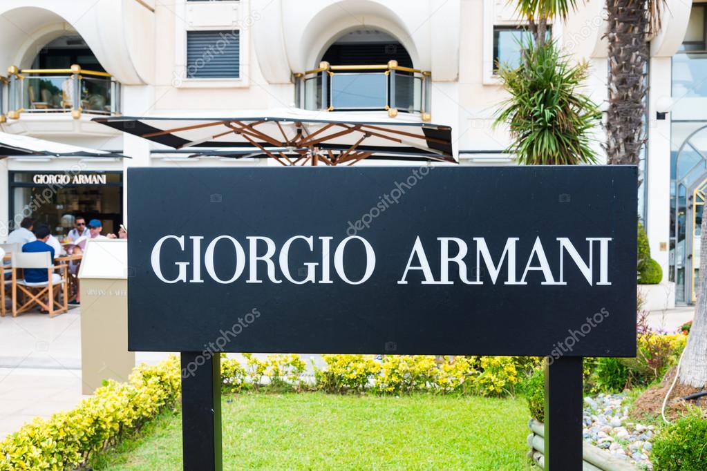 CANNES,FRANCE-AUGUST 01,2015:Giorgio Armani its new fashion boutique on La Croisette with an added Armani/Caffe dining area. Is an international Italian fashion house headquartered in Milan, Italy.