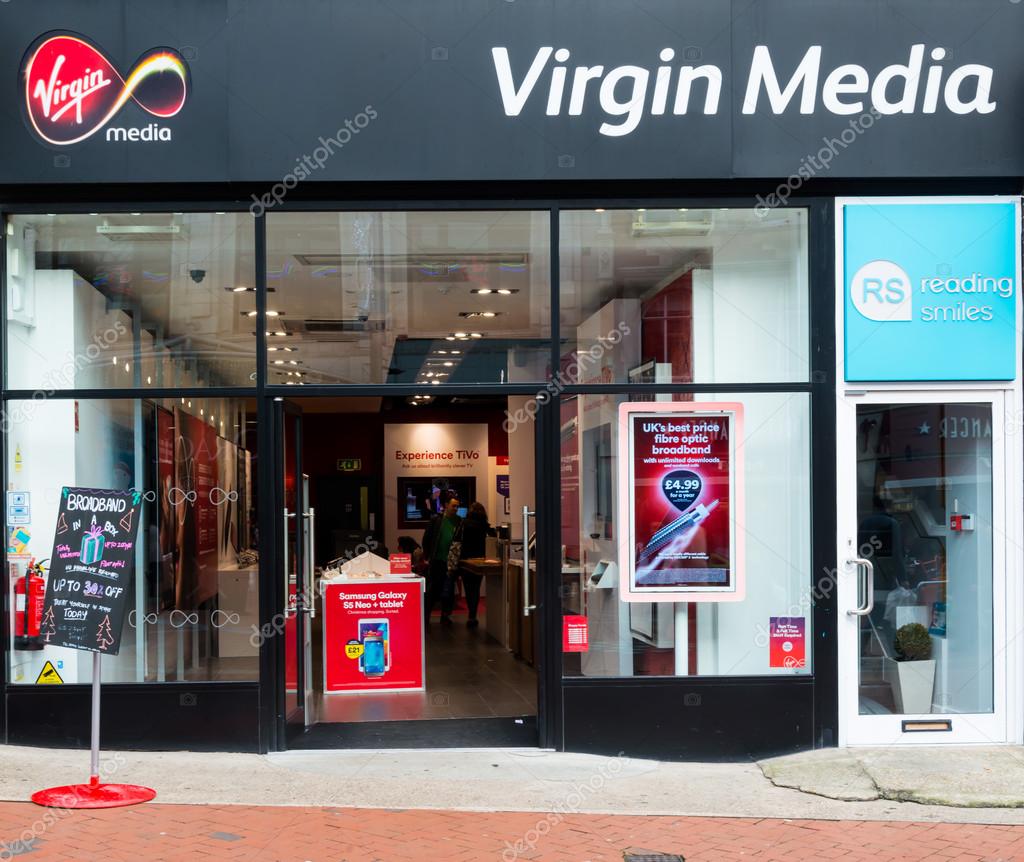 READING,ENGLAND-DECEMBER 19,2015:Virgin Media Shop in Reading,UK on December 19,2015.Virgin Media sells cable tv, fixed line telephone, broadband and mobile telephone services.