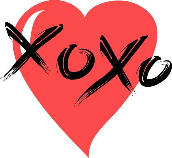 Odręczne wyrażenie xoxo wewnątrz czerwonego serca. Grafika wektorowa na Walentynki. — Wektor stockowy