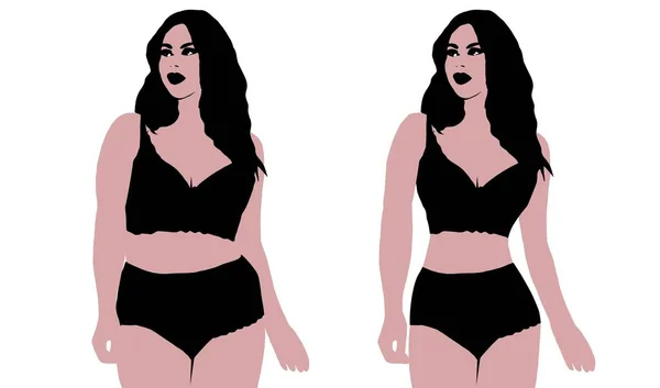 肥胖的女人变得苗条了体重减轻 黑人妇女超重 — 图库照片