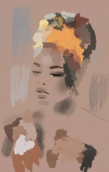 彼女の髪にターバンと黒のアフリカの女性 アート絵画 — ストック写真
