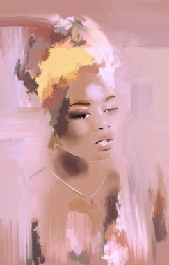 Saçında sarık olan siyah Afrikalı kadın. Siyahi kadını resmetmek. Sanat afro kızı.