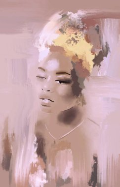Saçında sarık olan siyah Afrikalı kadın. Siyahi kadını resmetmek. Sanat afro kızı, kafa sargısı