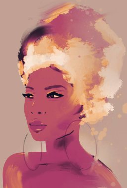 Saçında sarık olan siyah Afrikalı kadın. Siyahi kadını resmetmek. Sanat afro kızı, kafa sargısı