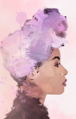 Saçında sarık olan siyah Afrikalı kadın. Siyahi kadını resmetmek. Sanat afro kızı, kafa sargısı