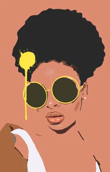 Mujer Negra Con Gafas Sol Cabello Afro —  Fotos de Stock