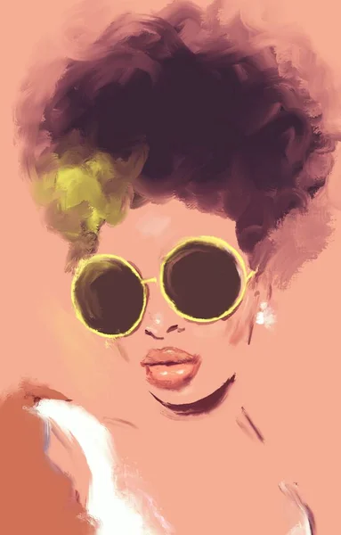 Mujer Negra Con Gafas Sol Cabello Afro —  Fotos de Stock