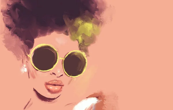 Černá Žena Slunečními Brýlemi Afro Vlasy — Stock fotografie