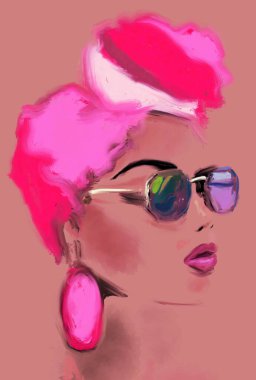 Saçında sarık olan siyah Afrikalı kadın. Siyahi kadını resmetmek. Sanat afro kızı, kafa sargısı