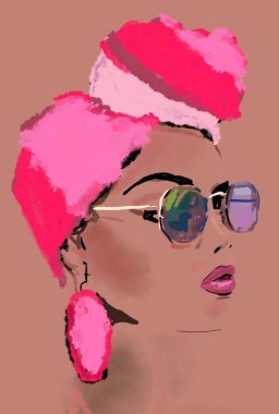 Saçında sarık olan siyah Afrikalı kadın. Siyahi kadını resmetmek. Sanat afro kızı, kafa sargısı