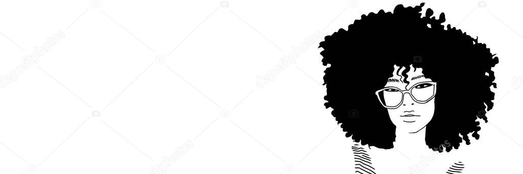 Banner afro hair girl black and white 