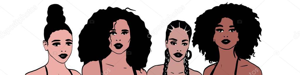 Illustration of natural curls in a Group of Women  