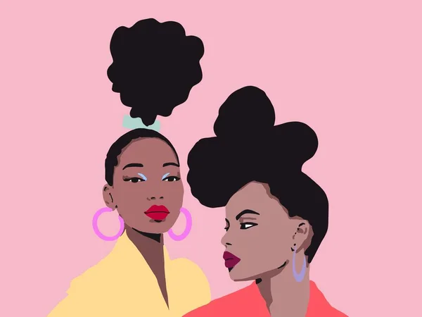 Afro moda moda moda kızları illüstrasyonu