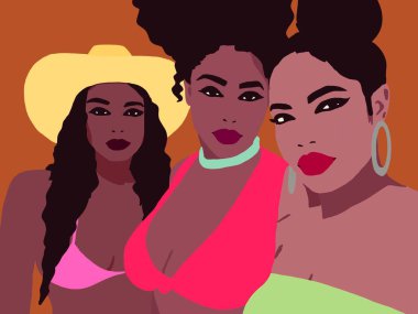 Siyah seksi moda kadınları, illüstrasyon