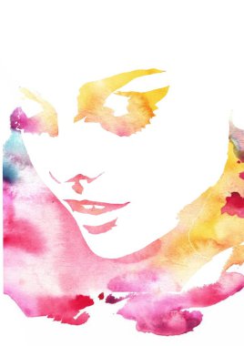 Kadın, soyut moda illüstrasyonuyla karşı karşıya